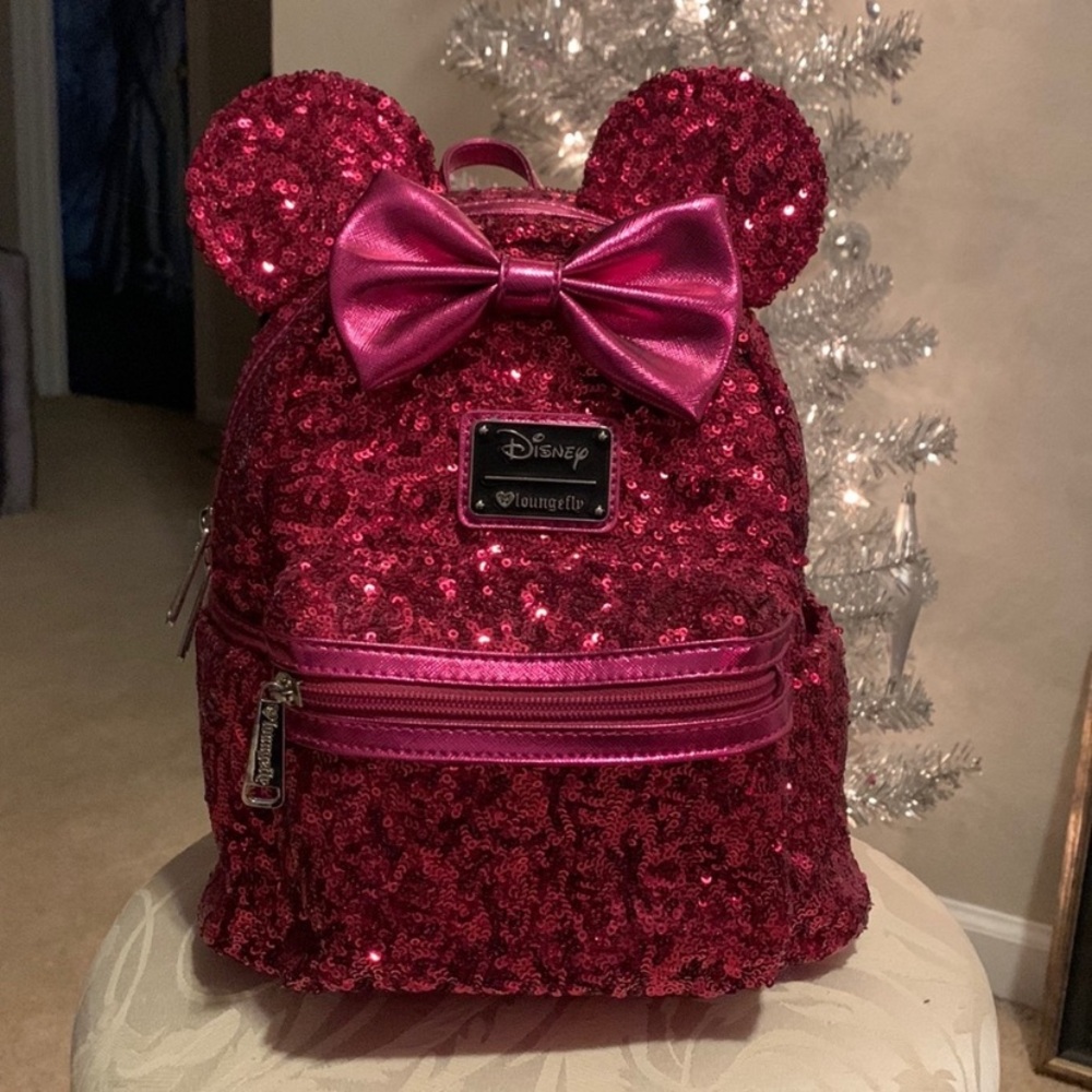 Disney Loungefly Hot Pink Minnie Mouse Sequin Backpack